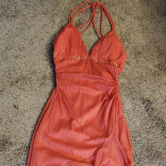 Sparkly coral semi-formal or prom dress. Sz smal - Picture 2 of 3